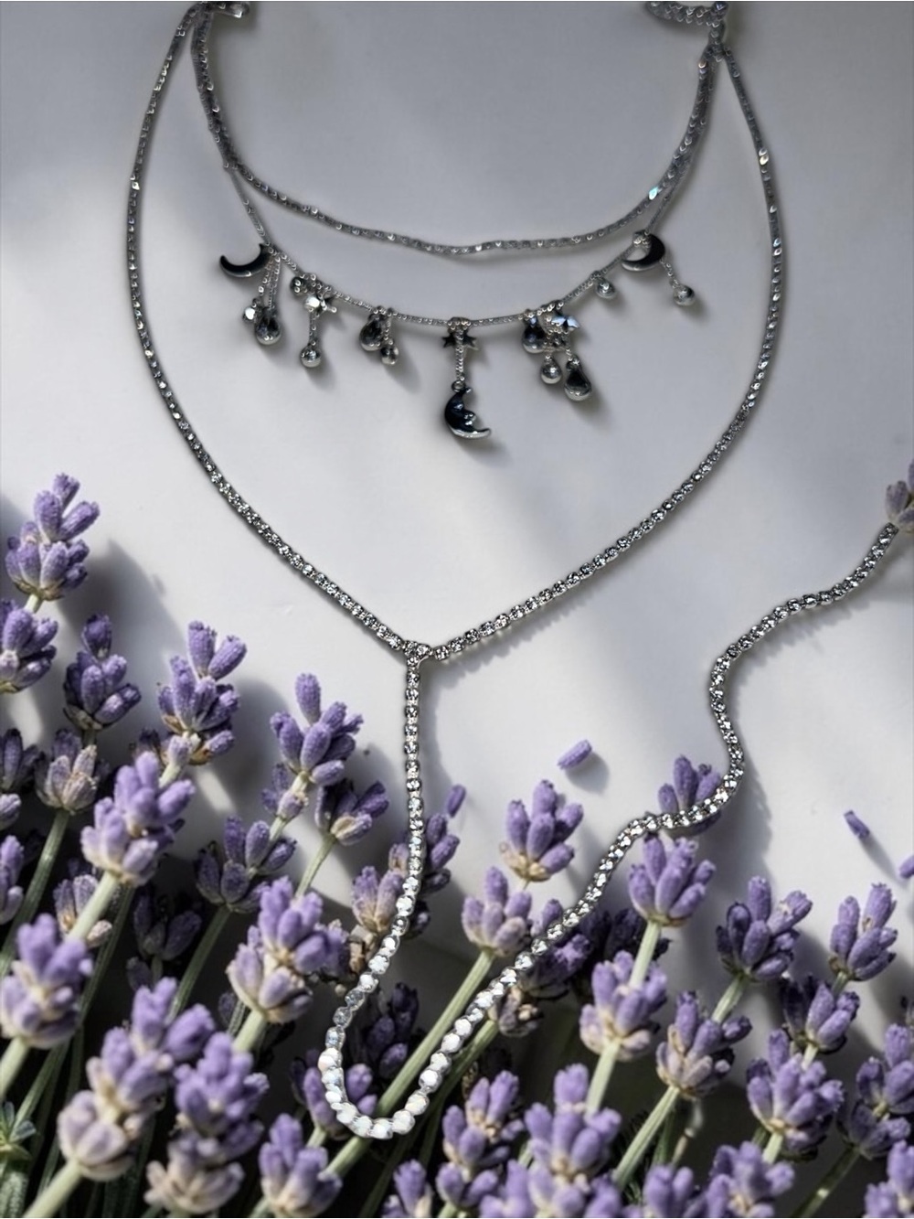 Silver-Tone Moon Charm Layered Necklace - Elegant Sparkle